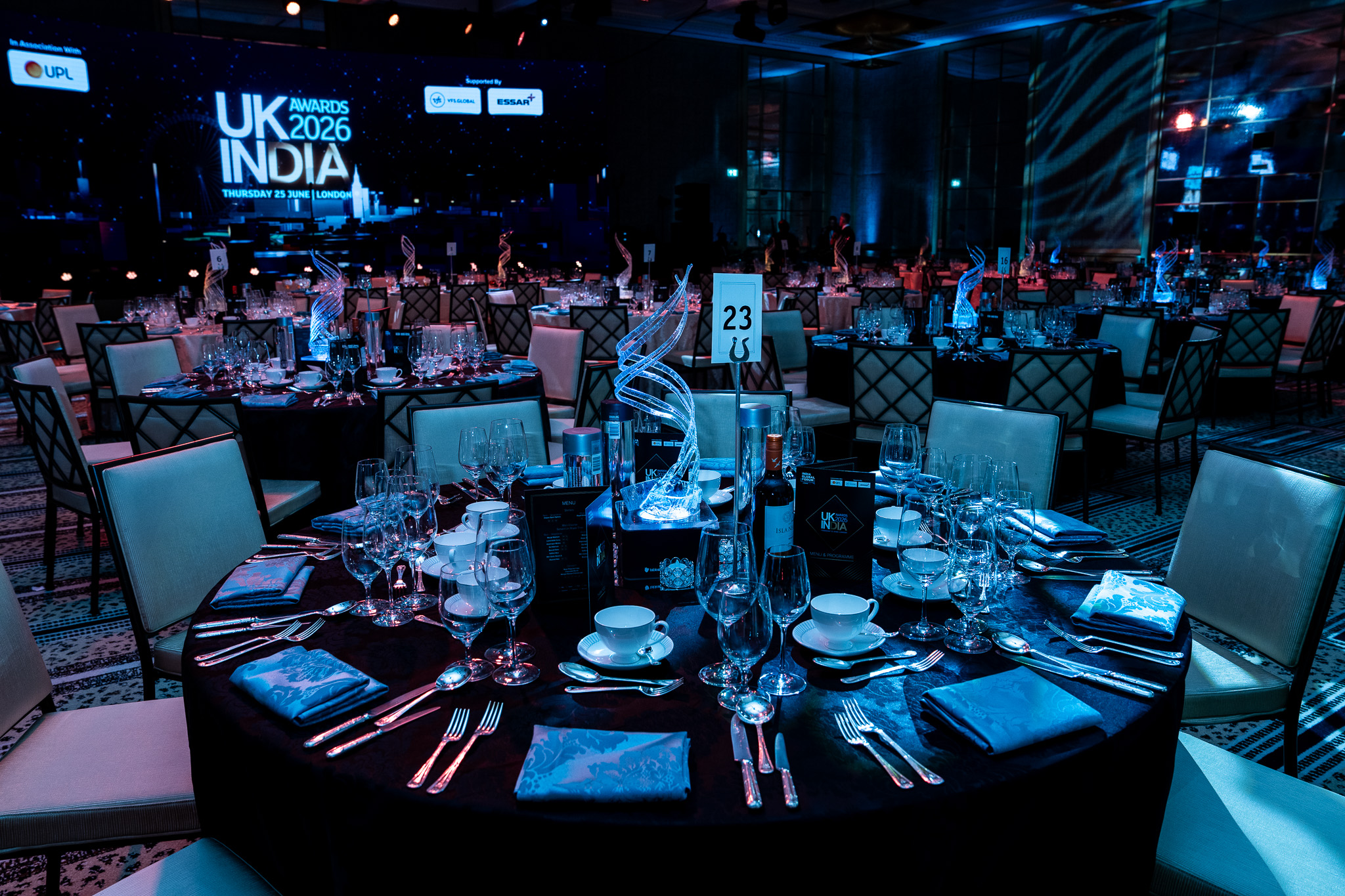 UK-India Awards 2026 at The Peninsula London — a place setting and table styling, by Kudos AV