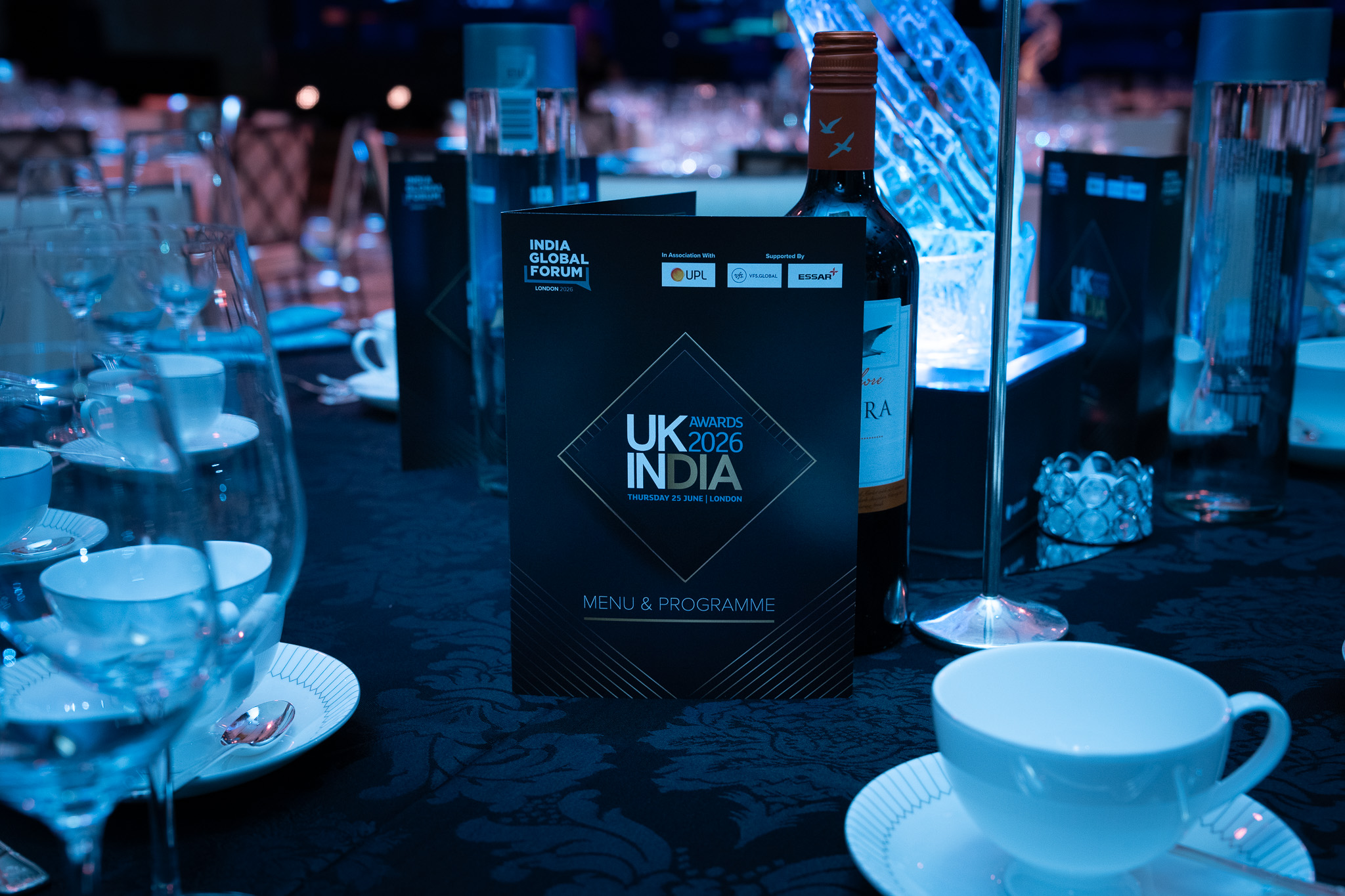 UK-India Awards 2026 at The Peninsula London — the printed awards programme on the table, by Kudos AV
