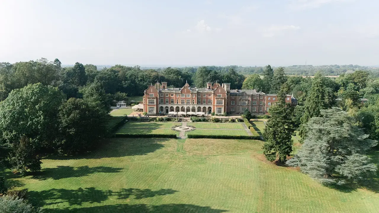 Aerial view of the mansion at Easthampstead Park set in 80 acres of Berkshire parkland